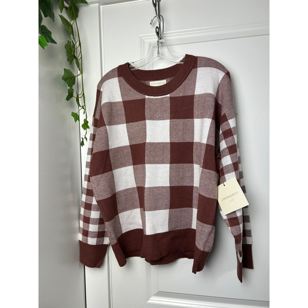 CYNTHIA ROWLEY CREW NECK BÚFALO CHECK SWEATER SIZW XL NEW WITH TAGS.